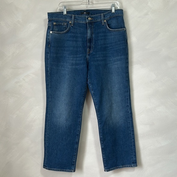 7 For All Mankind  Logan Stovepipe Explorer Jeans size 33 classic blue straight - Picture 7 of 15